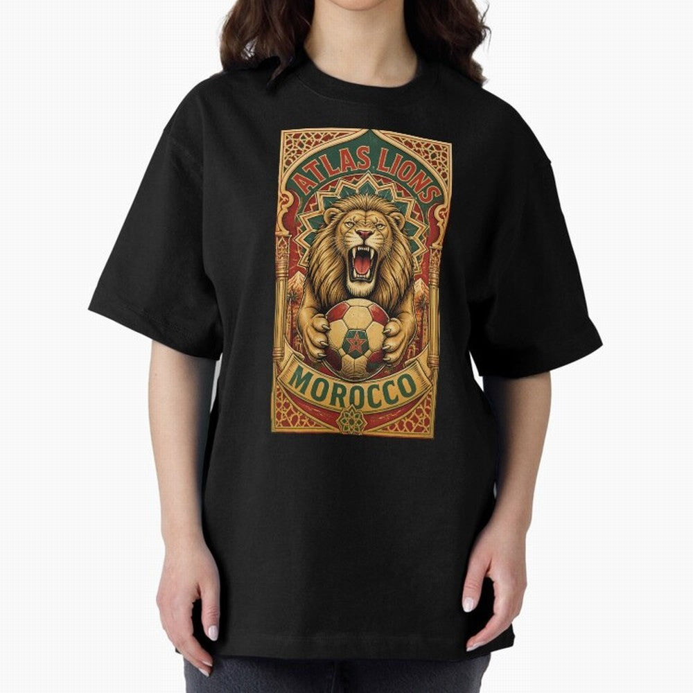 Morocco Soccer Lion - Atlas Lions Vintage African Football Fan T-Shirt Oversized T-Shirt Bring FIFA World Cup 2026 USA Canada Mexico Spirit, Inspired by Spain, Messi, Global Supporter Spirit, Legendary Goals, National Colors and Tournament