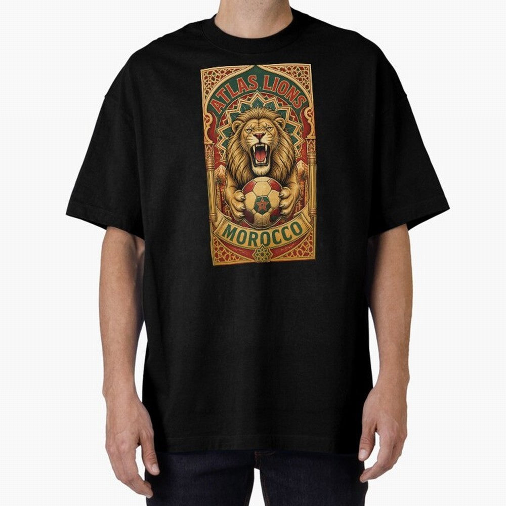 Morocco Soccer Lion - Atlas Lions Vintage African Football Fan T-Shirt Oversized T-Shirt Bring FIFA World Cup 2026 USA Canada Mexico Spirit, Inspired by Spain, Messi, Global Supporter Spirit, Legendary Goals, National Colors and Tournament