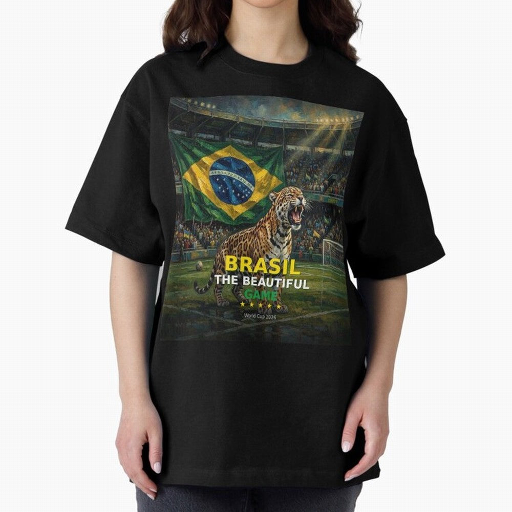 Brasil The Beautiful Game - World Cup 2026 Soccer Fan Tee Oversized T-Shirt Showcase FIFA World Cup 2026 Inspired by Messi, Argentina Energy, Worldwide Fan Energy, Dramatic Goals, Stadium Lights and Championship Celebrations; Perfect for Supporters