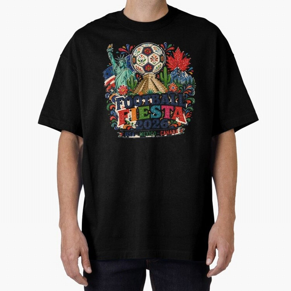 Football Fiesta 2026 Soccer Celebration Art Oversized T-Shirt Elevate FIFA World Cup 2026 Group Stage Centered on CR7, England and Germany Energy, Global Supporter Spirit, Legendary Goals, National Colors and Tournament Celebration; Made for Die