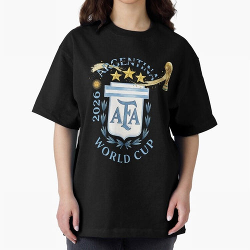 Argentina Football Champion World Cup 2026 - Gold Stars Watercolor Oversized T-Shirt Bring a Champion Mindset to the FIFA World Cup 2026 Journey through Messi and Cristiano Ronaldo Highlights, Argentina Pride, Vintage Soccer Flavor, Modern Football