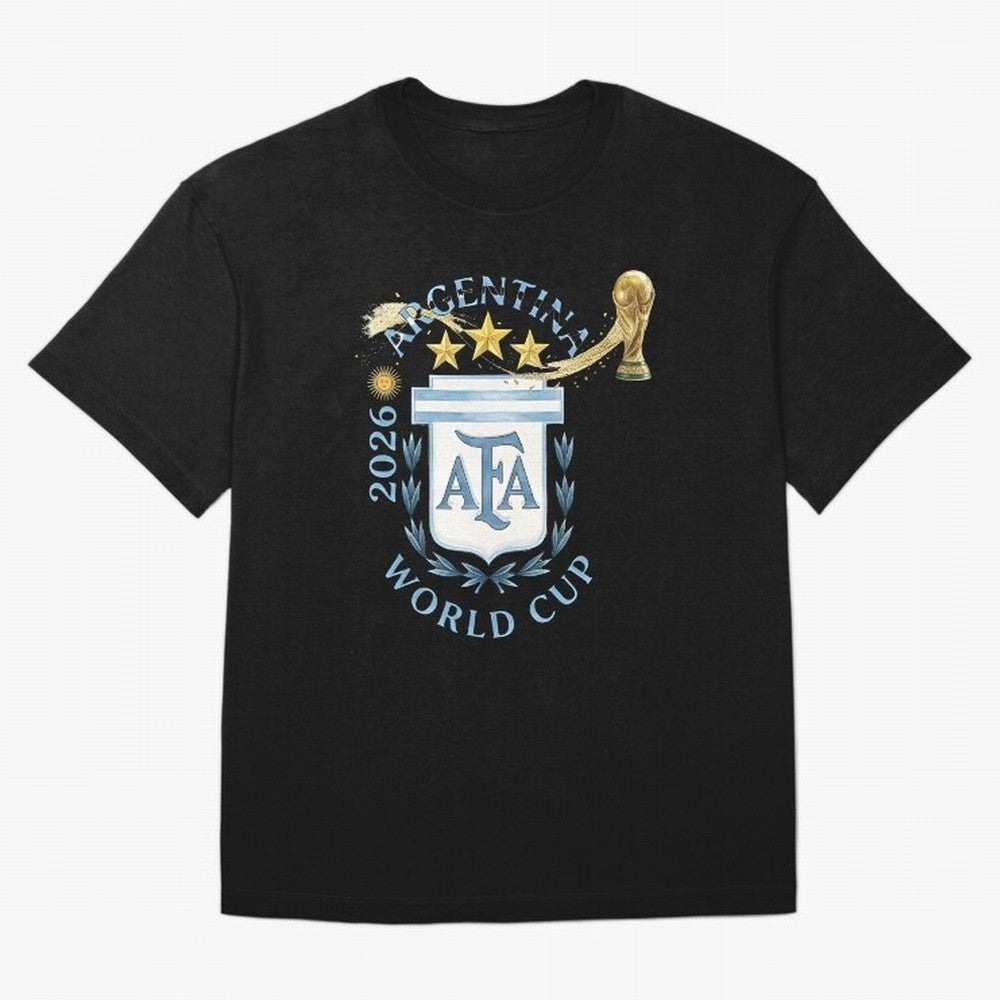 Argentina Football Champion World Cup 2026 - Gold Stars Watercolor Oversized T-Shirt Bring a Champion Mindset to the FIFA World Cup 2026 Journey through Messi and Cristiano Ronaldo Highlights, Argentina Pride, Vintage Soccer Flavor, Modern Football