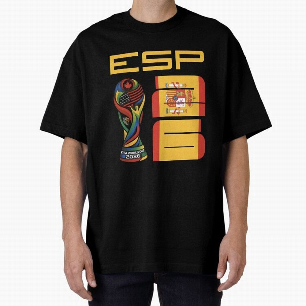 Spain Soccer World Cup 2026 Fan Art - ESP La Roja Oversized T-Shirt Bring International Match Energy to FIFA World Cup 2026 USA Canada Mexico Celebrating Messi and Cristiano Ronaldo, Argentina and Brazil Energy, Retro Football Energy, Iconic