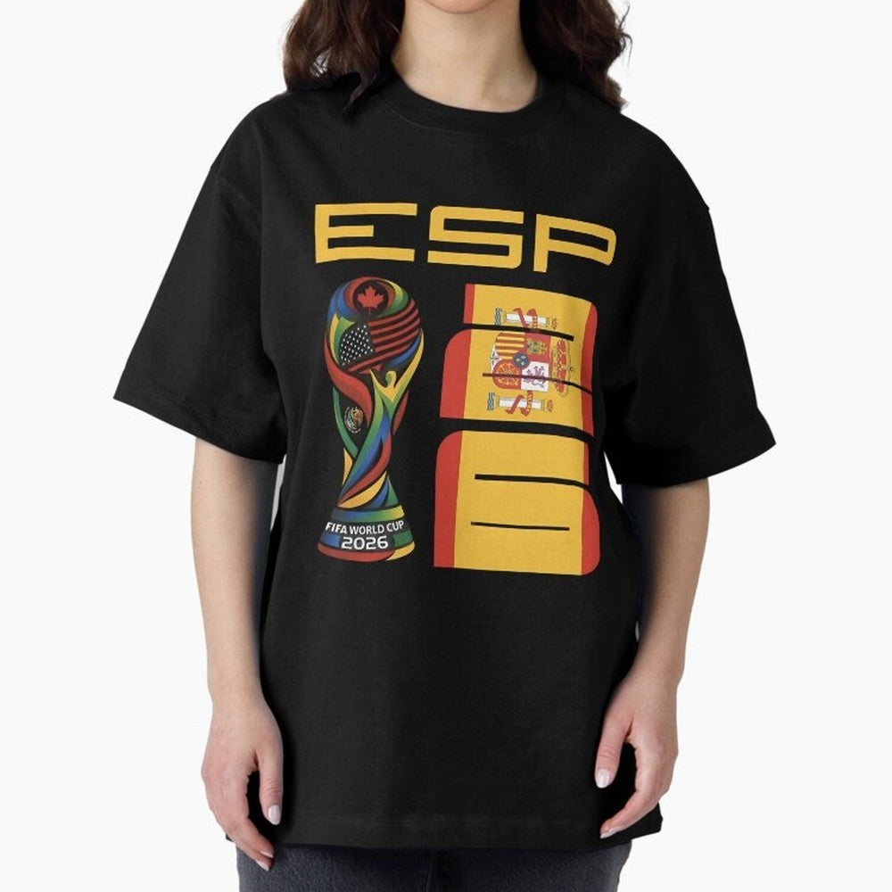 Spain Soccer World Cup 2026 Fan Art - ESP La Roja Oversized T-Shirt Bring International Match Energy to FIFA World Cup 2026 USA Canada Mexico Celebrating Messi and Cristiano Ronaldo, Argentina and Brazil Energy, Retro Football Energy, Iconic