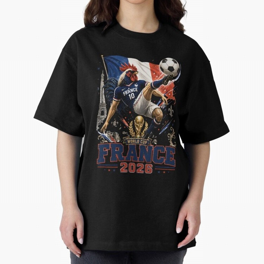 France Football World Cup 2026 Retro Rooster Kick - Les Bleus Oversized T-Shirt Show Passion for the Stars of FIFA World Cup 2026 Featuring Cristiano Ronaldo, Netherlands Energy, Game Day Rituals, Football Legends, Country Pride and the Road to the