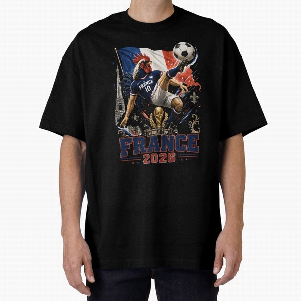 France Football World Cup 2026 Retro Rooster Kick - Les Bleus Oversized T-Shirt Show Passion for the Stars of FIFA World Cup 2026 Featuring Cristiano Ronaldo, Netherlands Energy, Game Day Rituals, Football Legends, Country Pride and the Road to the