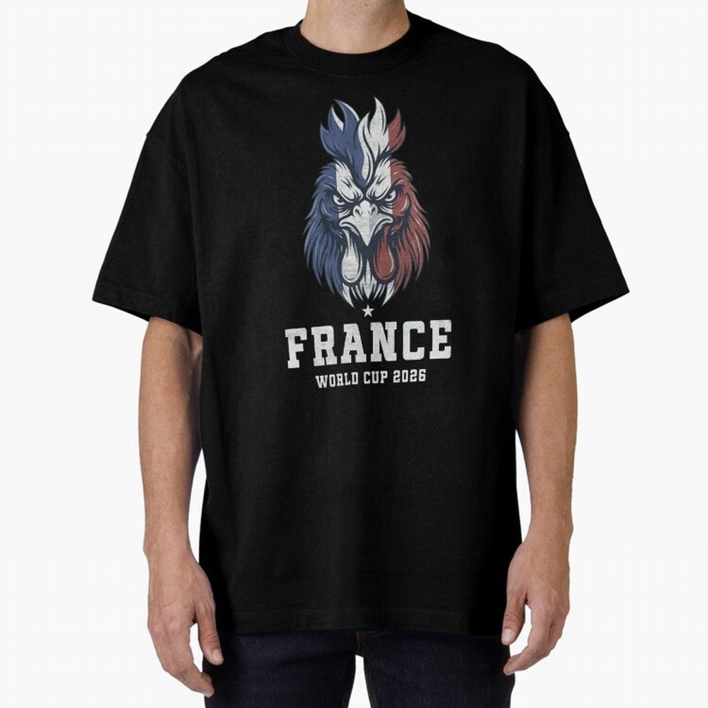 France Football World Cup 2026 Rooster Mascot Art Oversized T-Shirt Keep Football History Alive during Global Football Passion for FIFA World Cup 2026 Group Stage, Highlighting Cristiano Ronaldo, Haaland and CR7, Argentina, Goal Celebration Energy,