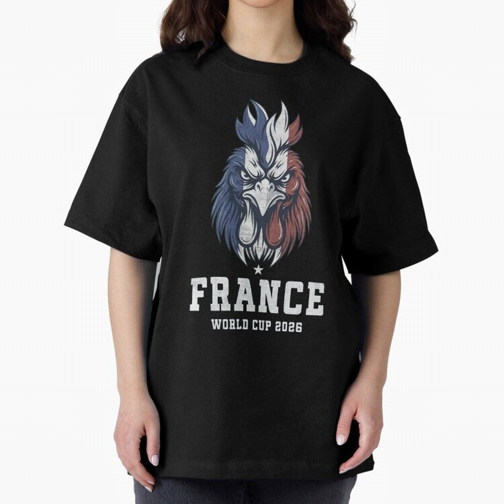 France Football World Cup 2026 Rooster Mascot Art Oversized T-Shirt Keep Football History Alive during Global Football Passion for FIFA World Cup 2026 Group Stage, Highlighting Cristiano Ronaldo, Haaland and CR7, Argentina, Goal Celebration Energy,