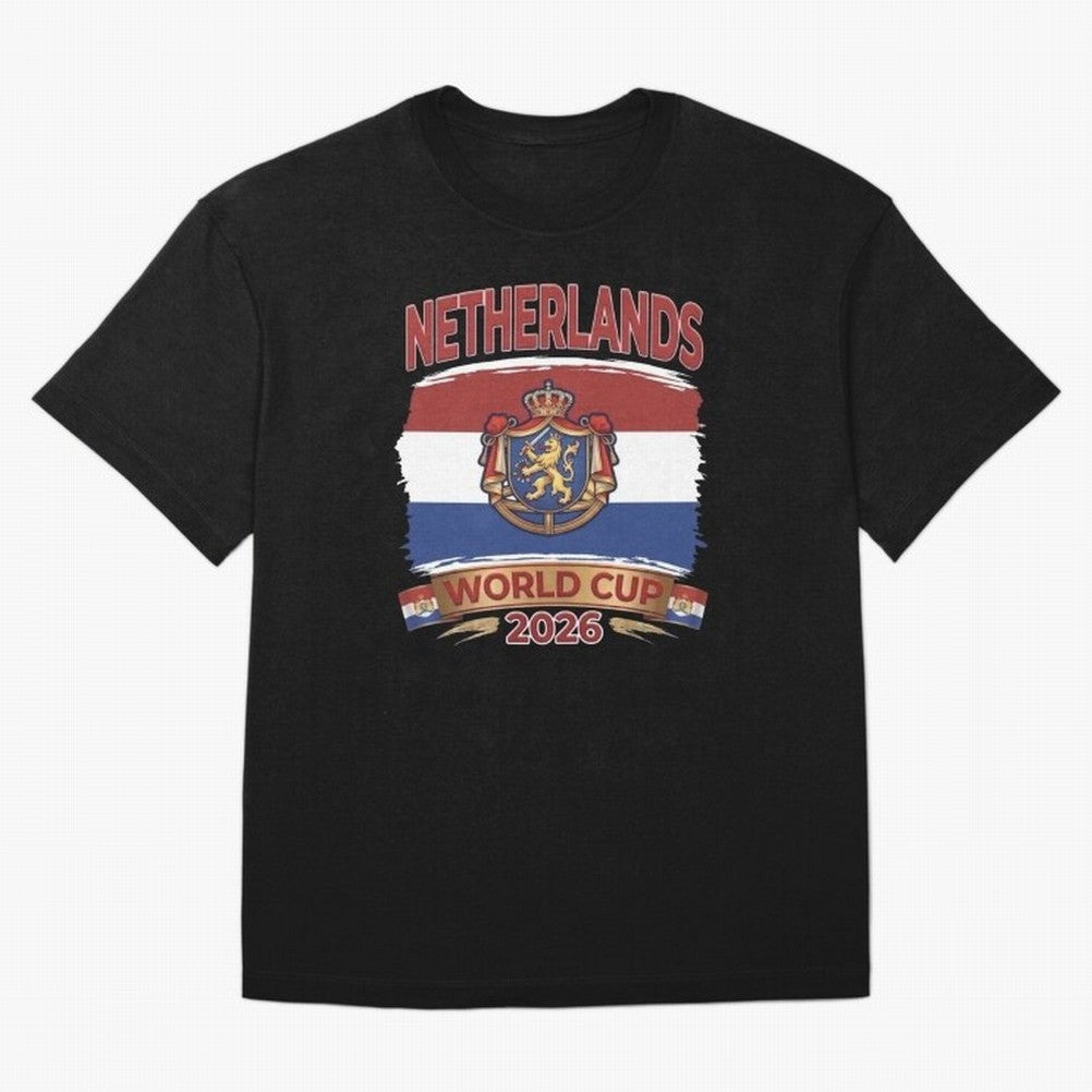 Netherlands World Cup 2026 Coat of Arms Football Design Oversized T-Shirt Wear the Spirit of FIFA World Cup 2026 USA Canada Mexico Filled with Mbappe and Neymar, Argentina, France and Brazil Energy, Stadium Chants, National Pride, Trophy Dreams and