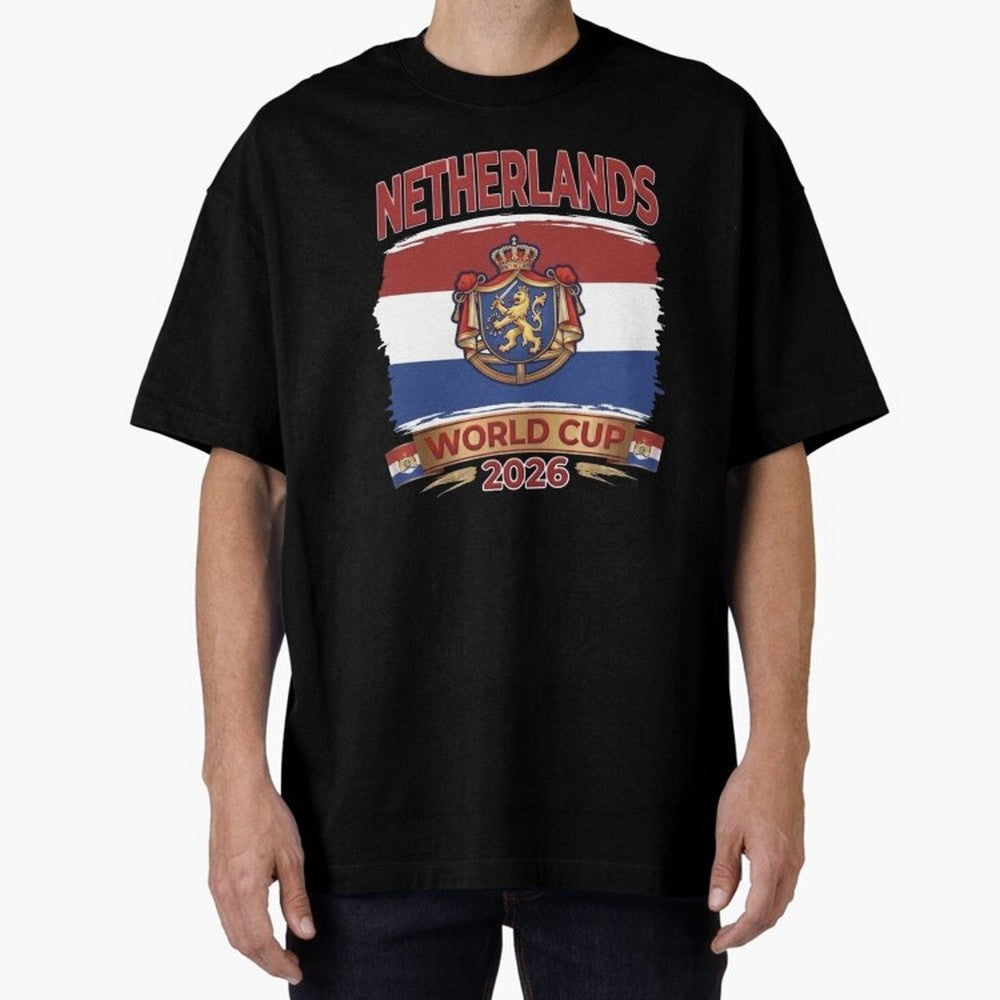 Netherlands World Cup 2026 Coat of Arms Football Design Oversized T-Shirt Wear the Spirit of FIFA World Cup 2026 USA Canada Mexico Filled with Mbappe and Neymar, Argentina, France and Brazil Energy, Stadium Chants, National Pride, Trophy Dreams and