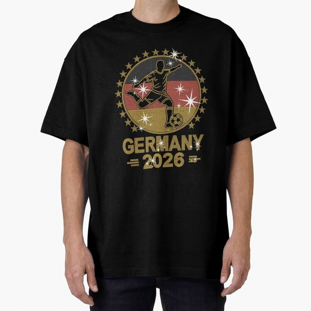 Germany Soccer World Cup 2026 Glitter Style Fan Art Oversized T-Shirt Celebrate National Team Dreams in FIFA World Cup 2026 for Fans of CR7 and Spain and Netherlands, Bringing Football Passion, Legendary Performances, Festival Vibes and Supporter
