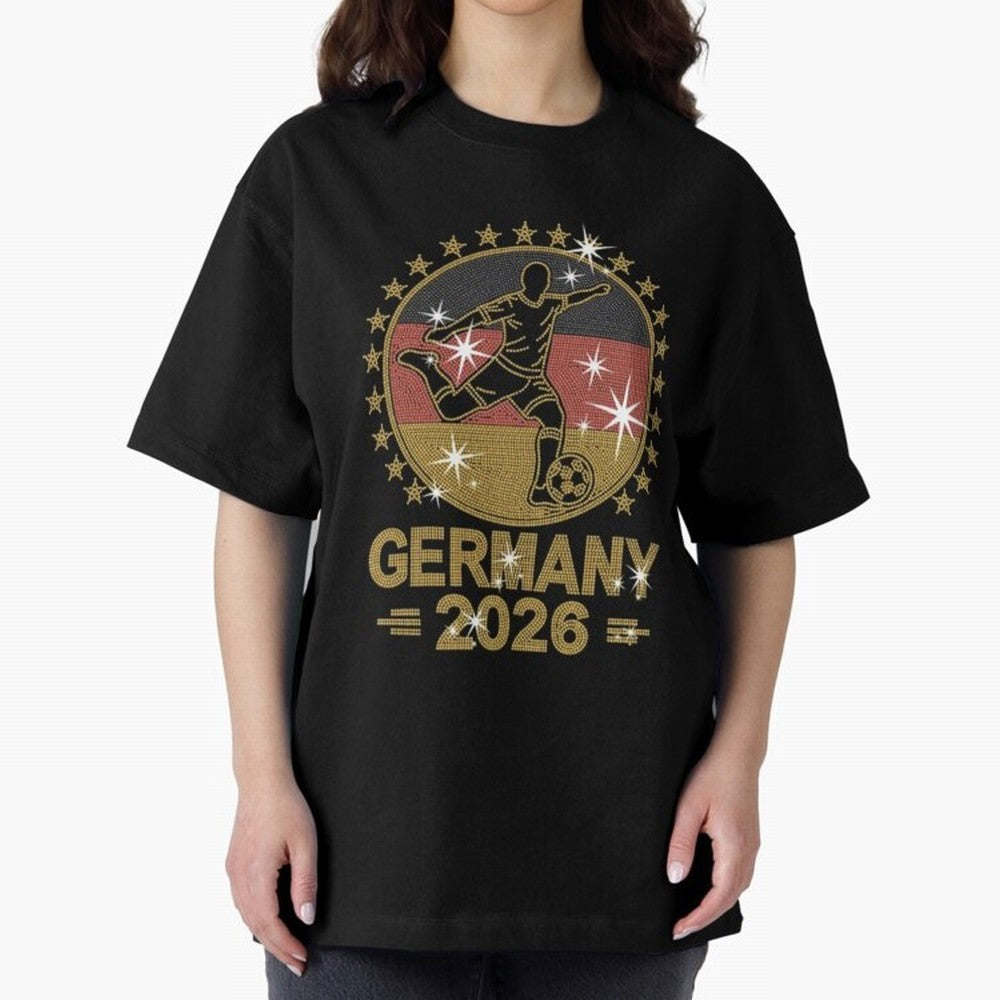 Germany Soccer World Cup 2026 Glitter Style Fan Art Oversized T-Shirt Celebrate National Team Dreams in FIFA World Cup 2026 for Fans of CR7 and Spain and Netherlands, Bringing Football Passion, Legendary Performances, Festival Vibes and Supporter