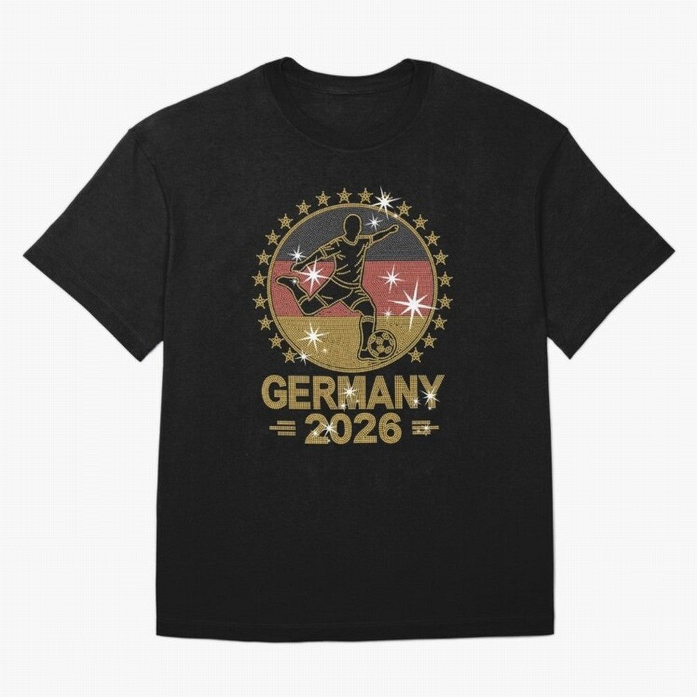 Germany Soccer World Cup 2026 Glitter Style Fan Art Oversized T-Shirt Celebrate National Team Dreams in FIFA World Cup 2026 for Fans of CR7 and Spain and Netherlands, Bringing Football Passion, Legendary Performances, Festival Vibes and Supporter