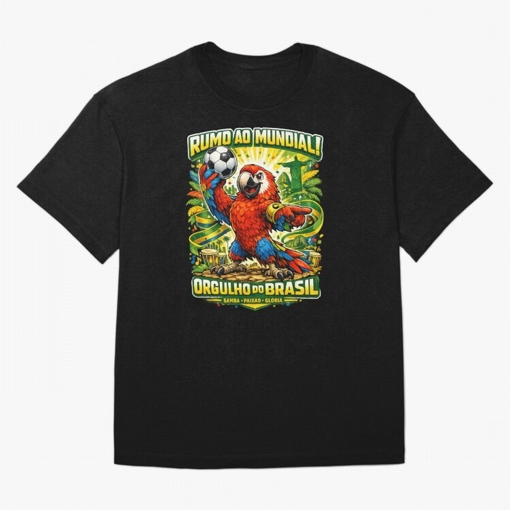 Brazil World Cup 2026 Macaw Fan Art Oversized T-Shirt Represent the Passion of FIFA World Cup 2026 Spirit, Capturing Portugal, Spain and Germany, Mbappe, Goal Celebration Energy, Supporter Heritage, Football Icons and Worldwide Tournament Joy;