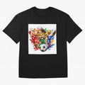World Football Mascots ¨C Ultimate Soccer Fan Cartoon Design Oversized T-Shirt Live the Energy of Global Football Passion for FIFA World Cup 2026, Centered on Messi, CR7 and Mbappe, Portugal, Worldwide Fan Energy, Dramatic Goals, Stadium Lights and
