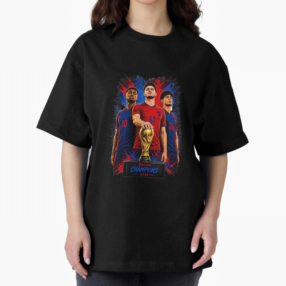 Dream Champions 2026 Football Streetwear Design | Trophy Graphic Tee Oversized T-Shirt Capture Stadium Memories from Match Day Hype around FIFA World Cup 2026 USA Canada Mexico, Neymar, Haaland and Cristiano Ronaldo, France and Portugal, Fan