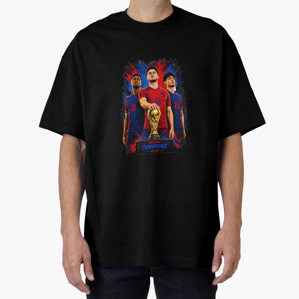 Dream Champions 2026 Football Streetwear Design | Trophy Graphic Tee Oversized T-Shirt Capture Stadium Memories from Match Day Hype around FIFA World Cup 2026 USA Canada Mexico, Neymar, Haaland and Cristiano Ronaldo, France and Portugal, Fan