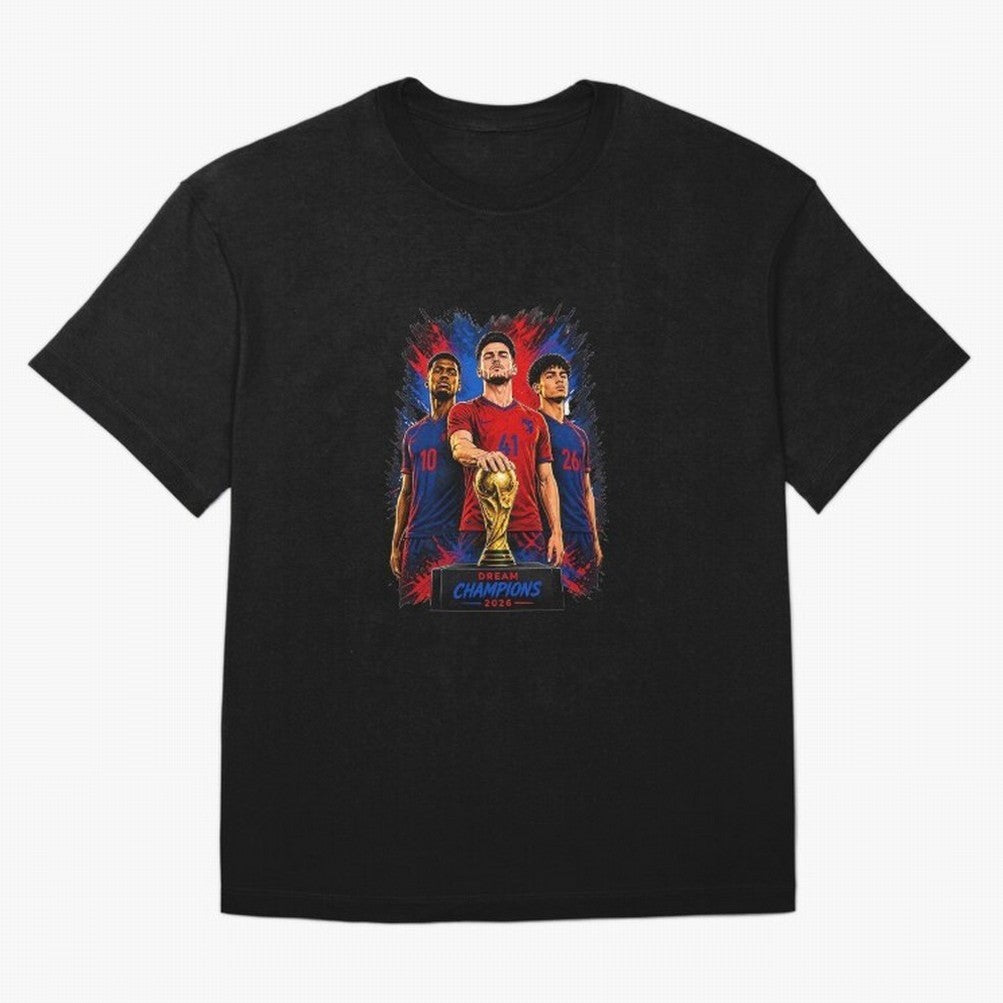 Dream Champions 2026 Football Streetwear Design | Trophy Graphic Tee Oversized T-Shirt Capture Stadium Memories from Match Day Hype around FIFA World Cup 2026 USA Canada Mexico, Neymar, Haaland and Cristiano Ronaldo, France and Portugal, Fan