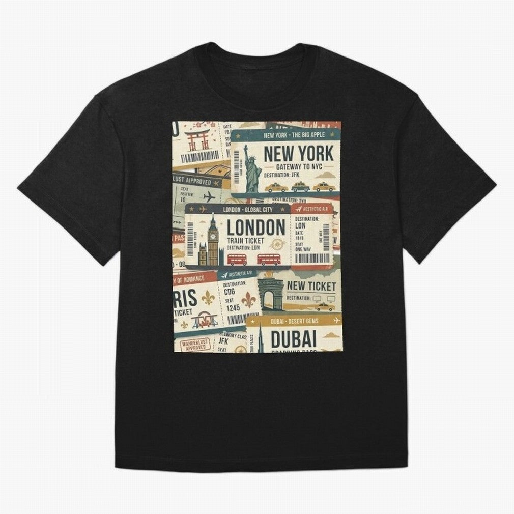 World Travel Ticket Aesthetic Collage Global City Vibes Oversized T-Shirt Remember Iconic Moments from the FIFA World Cup 2026 Group Stage Journey through Neymar Highlights, Argentina and Brazil Pride, Stadium Memories, Football Loyalty,