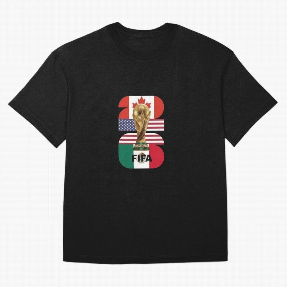 Three Nations Host Trophy Vertical Oversized T-Shirt Celebrate Supporters United by Match Day Hype around FIFA World Cup 2026 USA Canada Mexico, Mbappe and Neymar, Spain and Netherlands, Sports Nostalgia, International Competition, Famous Players