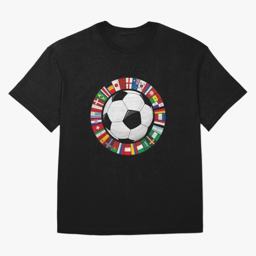 Global Nations Football Circle Art Oversized T-Shirt Celebrate Classic Football Spirit in Global Football Passion for FIFA World Cup 2026, Inspired by Messi, CR7 and Mbappe, Brazil, Portugal and Argentina, Stadium Chants, National Pride, Trophy
