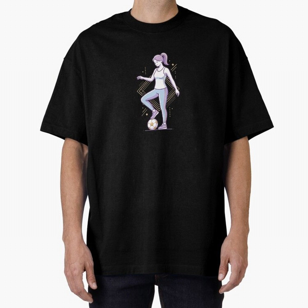 Female Soccer Player Athlete Line Art Oversized T-Shirt Enjoy Global Football Passion for FIFA World Cup 2026 USA Canada Mexico, Highlighting Cristiano Ronaldo, Netherlands, Stadium Chants, National Pride, Trophy Dreams and Unforgettable Football