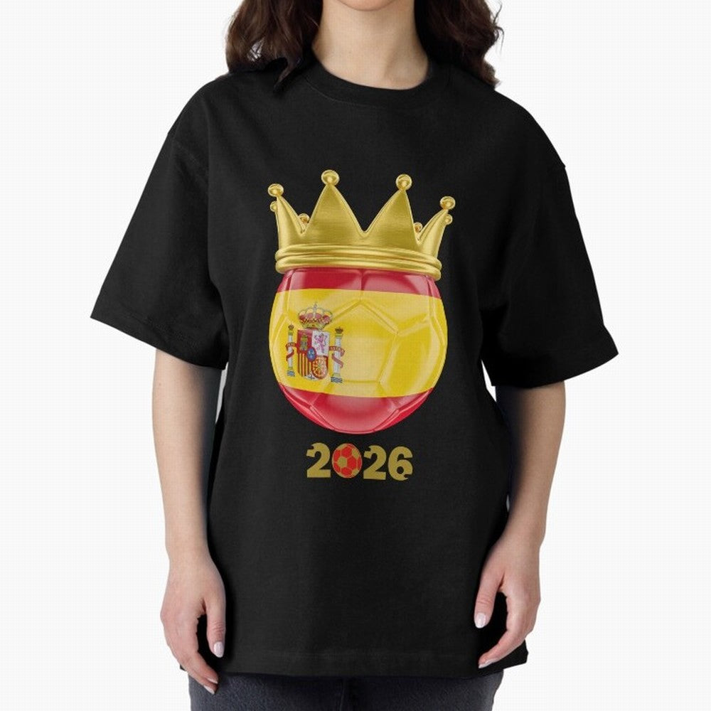 Spain Football Champion Crown 2026 Oversized T-Shirt Celebrate Fan Favorites in Match Day Hype around FIFA World Cup 2026, Haaland and Mbappe, Brazil, Sports Nostalgia, International Competition, Famous Players and Unforgettable Victories; Perfect