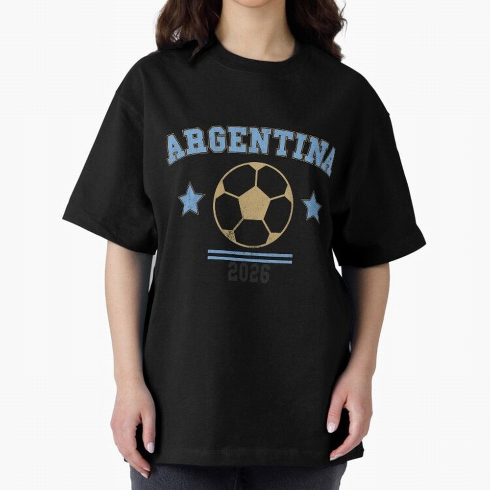 Argentina 2026 ¡ª Vintage Soccer Tee Oversized T-Shirt Spotlight Match Day Hype around FIFA World Cup 2026, Messi, CR7 and Mbappe, England, Championship Spirit, Famous Goals, Roaring Crowds and International Football Unity; Created for Match Day