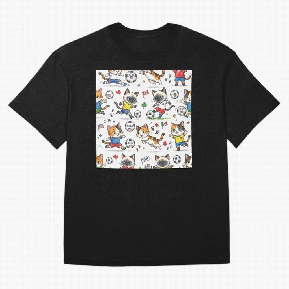 Chibi Soccer Cats 2026 - Cute Football Kittens Pattern Oversized T-Shirt Capture the FIFA World Cup 2026 USA Canada Mexico Journey through Mbappe Highlights, Portugal, Spain and Germany Pride, Championship Spirit, Famous Goals, Roaring Crowds and