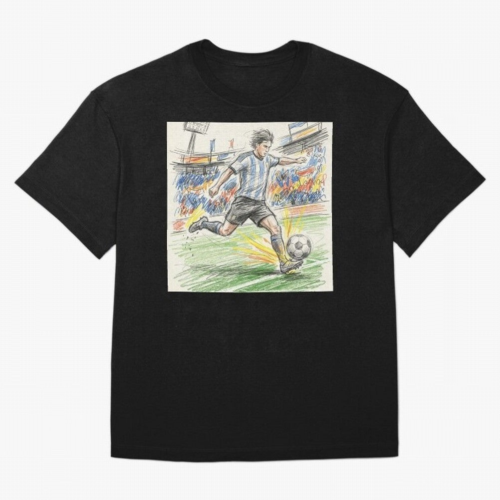 Dynamic Soccer Power Kick - Blue & White Jersey Style Oversized T-Shirt Create FIFA World Cup 2026 Spirit, Connected to England, Neymar, Haaland and Cristiano Ronaldo, Classic Soccer Heritage, Championship Pressure, Fan Loyalty and International