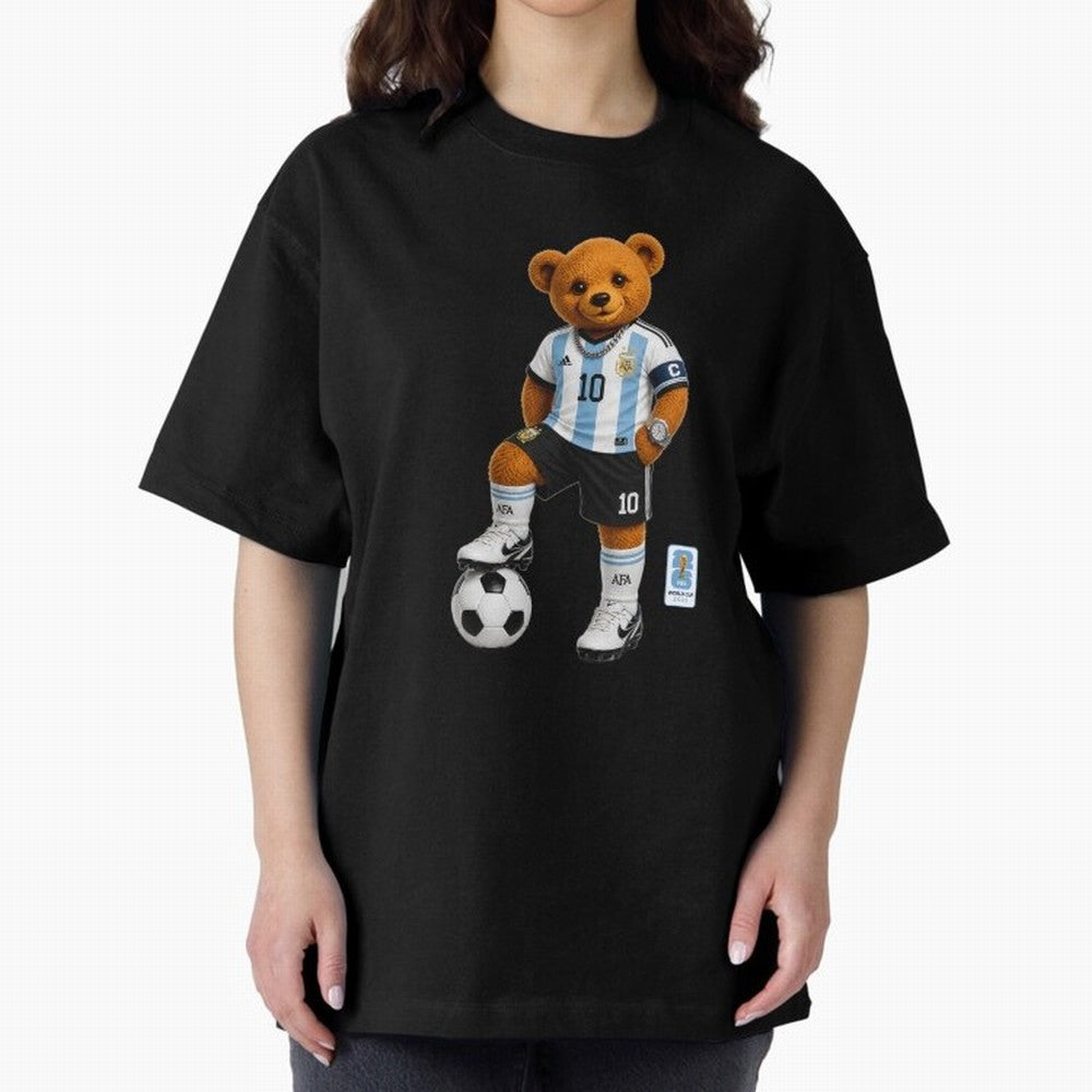 Argentina Soccer Bear World Cup Teddy Bear Oversized T-Shirt Show Fan Pride Across Match Day Hype around FIFA World Cup 2026 Group Stage, Neymar, Haaland and Cristiano Ronaldo, Brazil, Portugal and Argentina, Champion Mindset, Group Stage Buzz,