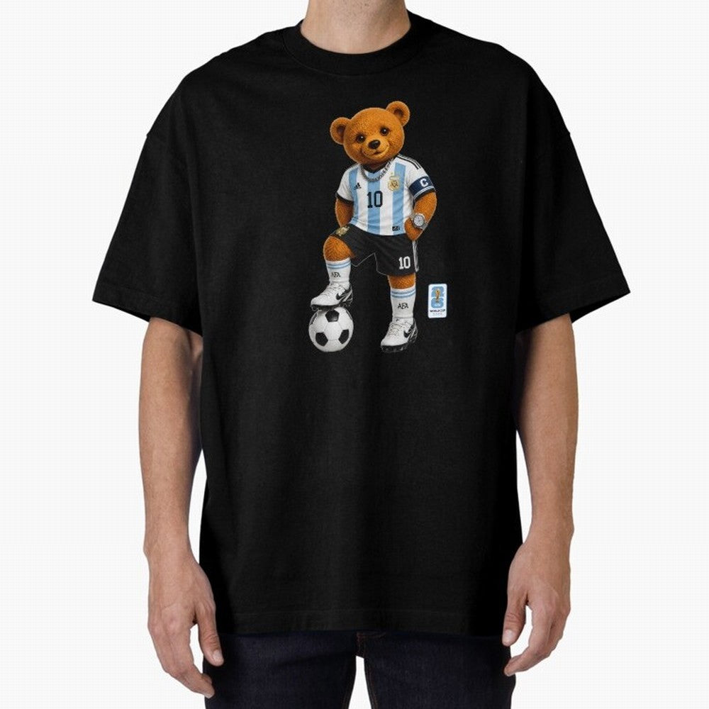 Argentina Soccer Bear World Cup Teddy Bear Oversized T-Shirt Show Fan Pride Across Match Day Hype around FIFA World Cup 2026 Group Stage, Neymar, Haaland and Cristiano Ronaldo, Brazil, Portugal and Argentina, Champion Mindset, Group Stage Buzz,
