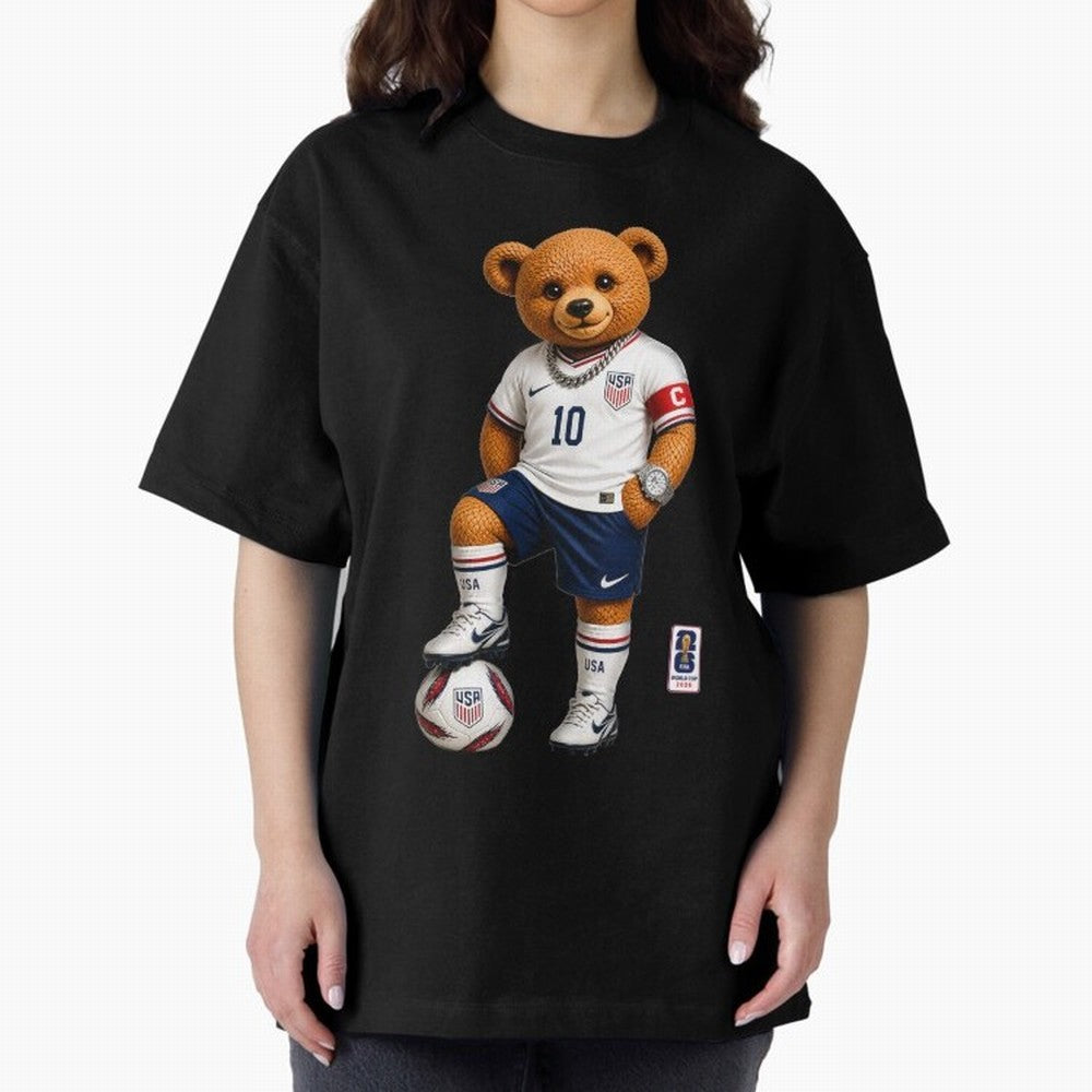USA Soccer Bear World Cup 2026 Teddy Bear Oversized T-Shirt Follow Every Goal of FIFA World Cup 2026 Group Stage for Fans of Haaland and Mbappe and Brazil, Portugal and Argentina, Bringing Goal Celebration Energy, Supporter Heritage, Football Icons