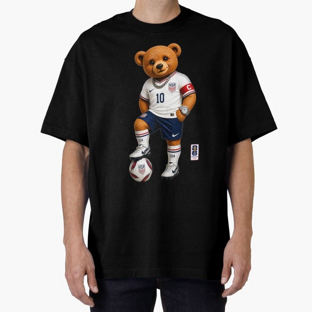 USA Soccer Bear World Cup 2026 Teddy Bear Oversized T-Shirt Follow Every Goal of FIFA World Cup 2026 Group Stage for Fans of Haaland and Mbappe and Brazil, Portugal and Argentina, Bringing Goal Celebration Energy, Supporter Heritage, Football Icons