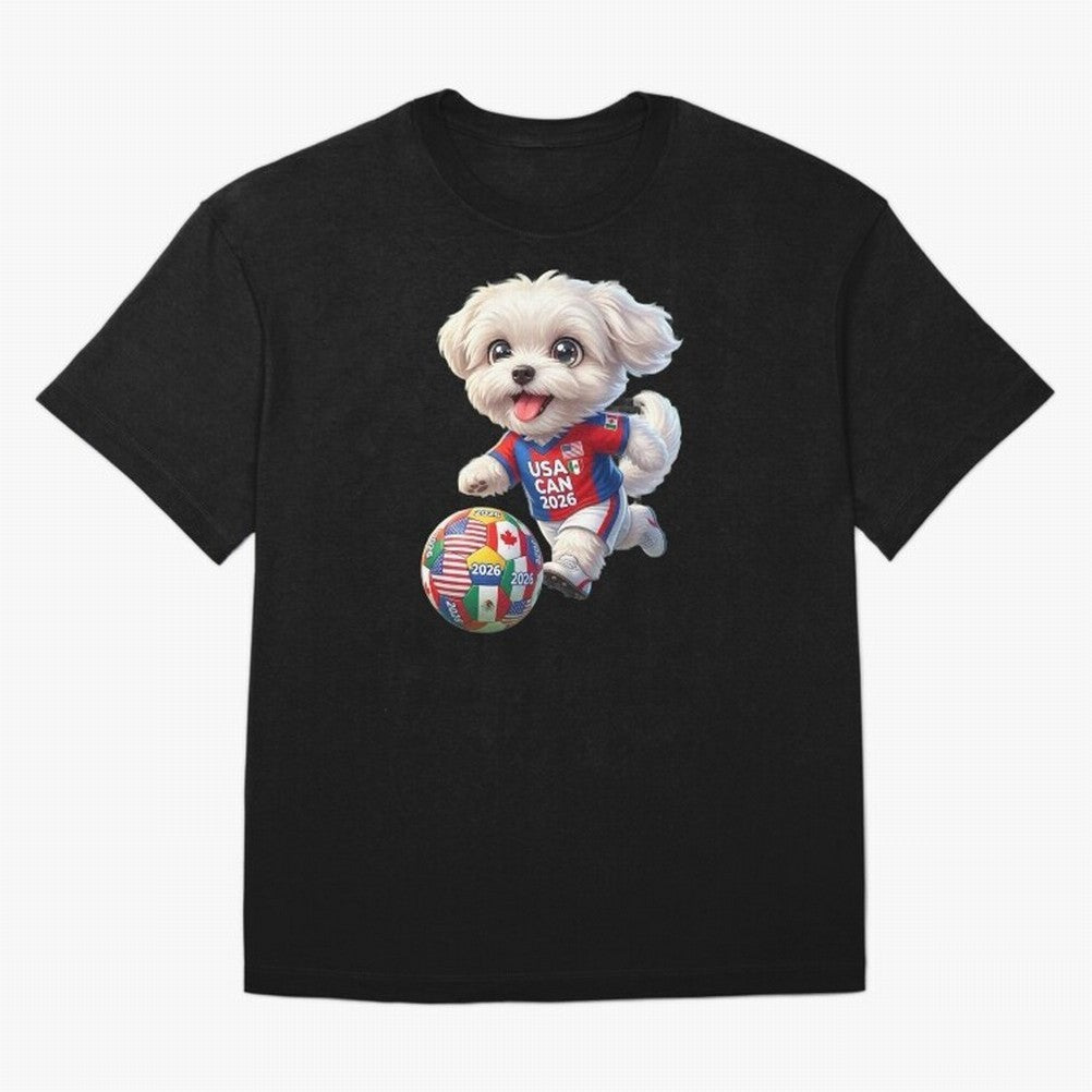 Cute Maltese Soccer Star - FIFA 2026 World Cup Edition Oversized T-Shirt Bring the FIFA World Cup 2026 USA Canada Mexico Journey through Messi, Neymar and Mbappe Highlights, Spain and Netherlands Pride, Global Supporter Spirit, Legendary Goals,