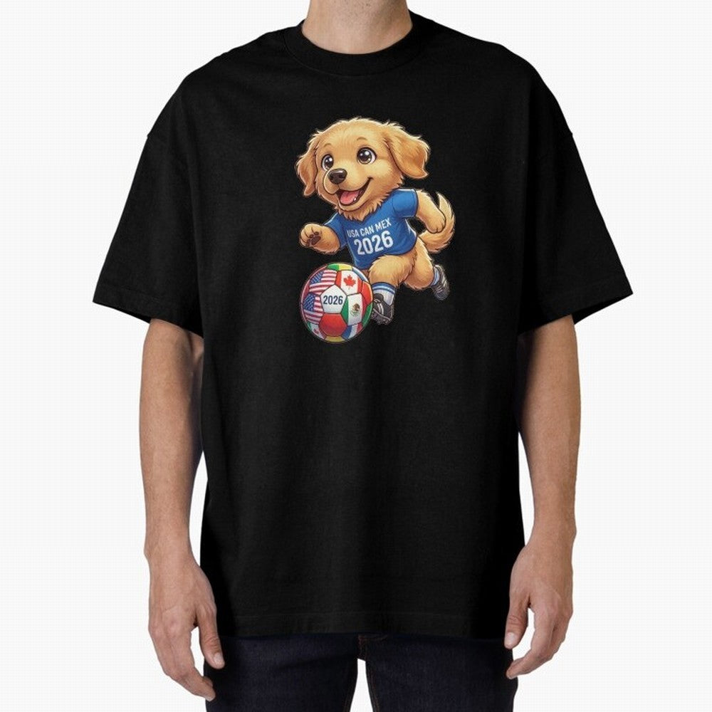 Golden Retriever Soccer Champ - World Cup 2026 Spirit Oversized T-Shirt Get Ready for Global Football Passion for FIFA World Cup 2026, Highlighting Mbappe, France, Sports Nostalgia, International Competition, Famous Players and Unforgettable