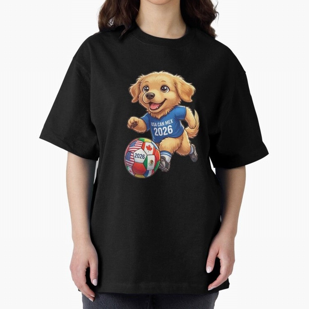 Golden Retriever Soccer Champ - World Cup 2026 Spirit Oversized T-Shirt Get Ready for Global Football Passion for FIFA World Cup 2026, Highlighting Mbappe, France, Sports Nostalgia, International Competition, Famous Players and Unforgettable