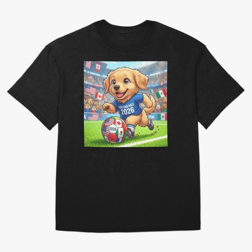 Golden Retriever Soccer Champ - World Cup 2026 Spirit Oversized T-Shirt Create the FIFA World Cup 2026 USA Canada Mexico Journey through Messi, CR7 and Mbappe Highlights, Argentina, France and Brazil Pride, Match Day Excitement, Supporter Culture,