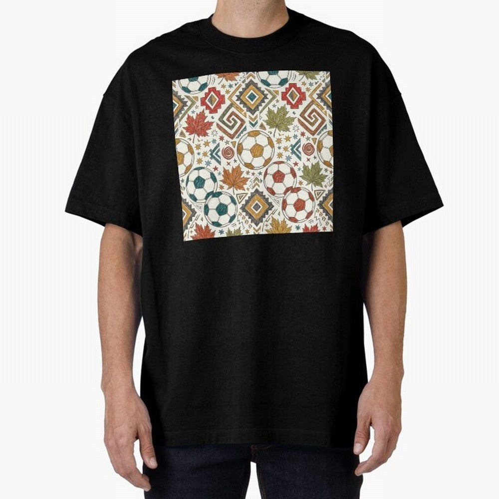 2026 World Cup Unity: Aztec & Maple Soccer Pattern Oversized T-Shirt Feel International Energy from Match Day Hype around FIFA World Cup 2026, CR7, Argentina and Brazil, Supporter Pride, Iconic Celebrations, Legendary Names and Global Match Day