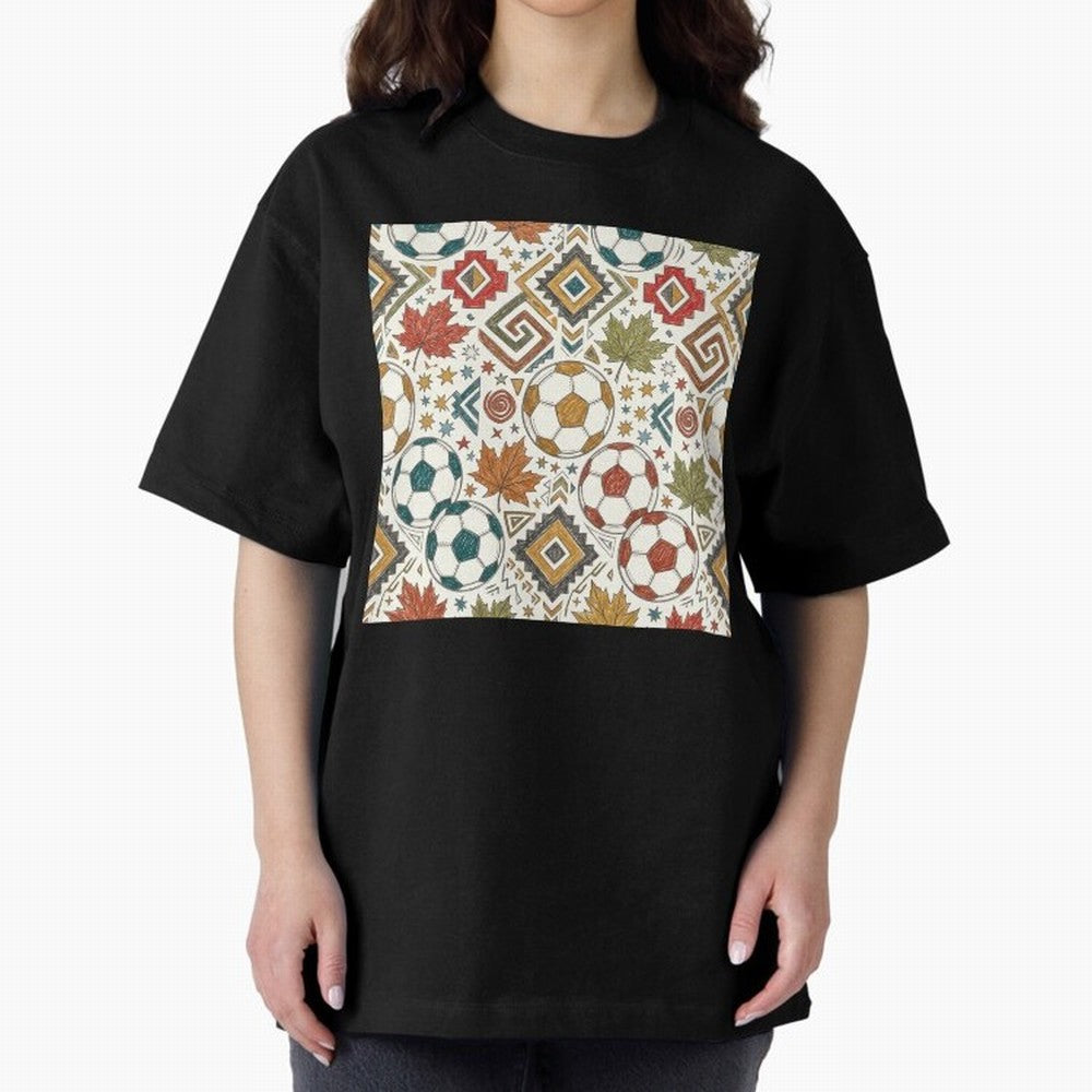 2026 World Cup Unity: Aztec & Maple Soccer Pattern Oversized T-Shirt Feel International Energy from Match Day Hype around FIFA World Cup 2026, CR7, Argentina and Brazil, Supporter Pride, Iconic Celebrations, Legendary Names and Global Match Day