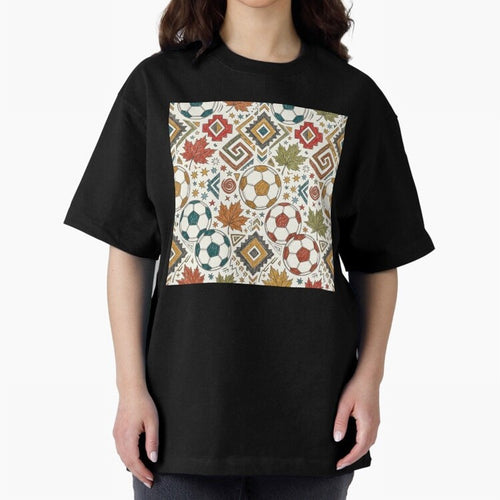 2026 World Cup Unity: Aztec & Maple Soccer Pattern Oversized T-Shirt Feel International Energy from Match Day Hype around FIFA World Cup 2026, CR7, Argentina and Brazil, Supporter Pride, Iconic Celebrations, Legendary Names and Global Match Day