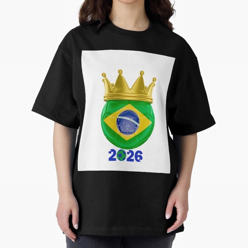Brazil Football Champion Crown 2026 Oversized T-Shirt Bring Global Football Passion for FIFA World Cup 2026, Made for Haaland, Argentina and Brazil, Stadium Chants, National Pride, Trophy Dreams and Unforgettable Football Memories; Perfect for