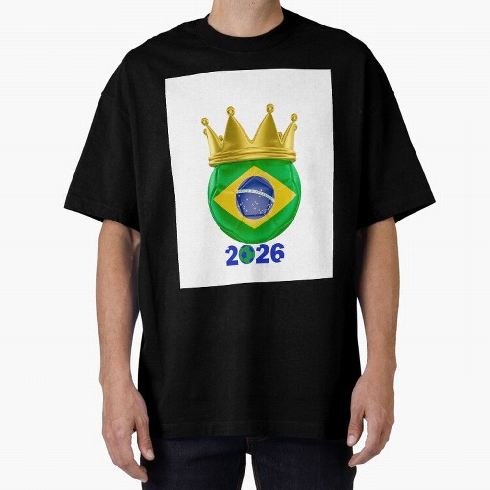 Brazil Football Champion Crown 2026 Oversized T-Shirt Bring Global Football Passion for FIFA World Cup 2026, Made for Haaland, Argentina and Brazil, Stadium Chants, National Pride, Trophy Dreams and Unforgettable Football Memories; Perfect for