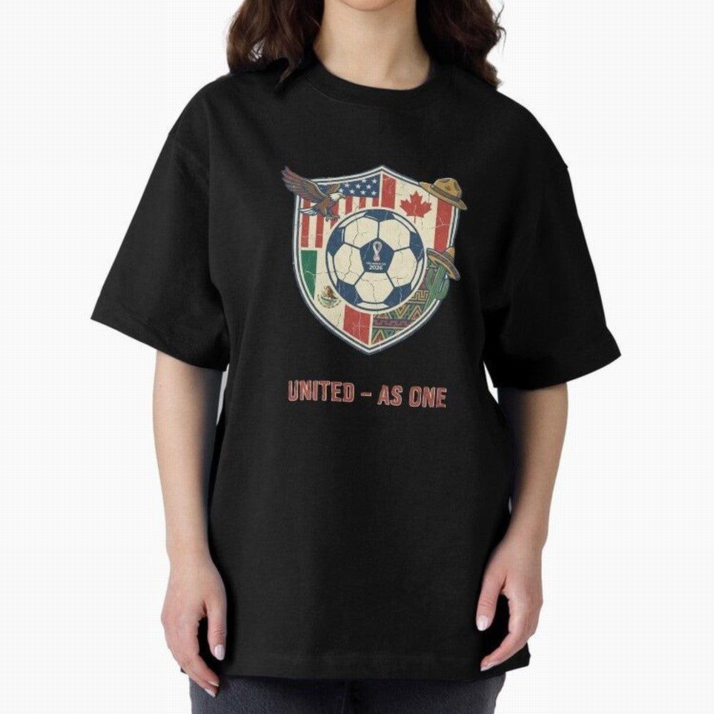 North America United Soccer 2026 Vintage Crest Oversized T-Shirt Follow the Final Road of FIFA World Cup 2026 Group Stage for Fans of Haaland and Mbappe and Argentina and Brazil, Bringing Stadium Chants, National Pride, Trophy Dreams and