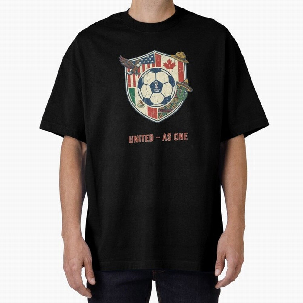 North America United Soccer 2026 Vintage Crest Oversized T-Shirt Follow the Final Road of FIFA World Cup 2026 Group Stage for Fans of Haaland and Mbappe and Argentina and Brazil, Bringing Stadium Chants, National Pride, Trophy Dreams and