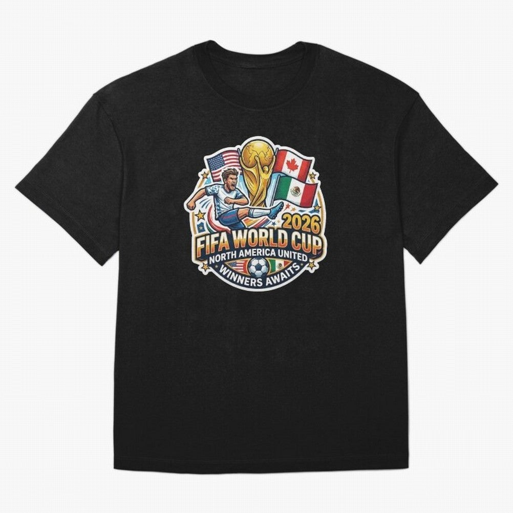 FIFA World Cup 2026 North America United Oversized T-Shirt Relive FIFA World Cup 2026 USA Canada Mexico Spirit, Celebrating England, France and Netherlands, Neymar, Vintage Soccer Flavor, Modern Football Stars, National Flags and Final Night