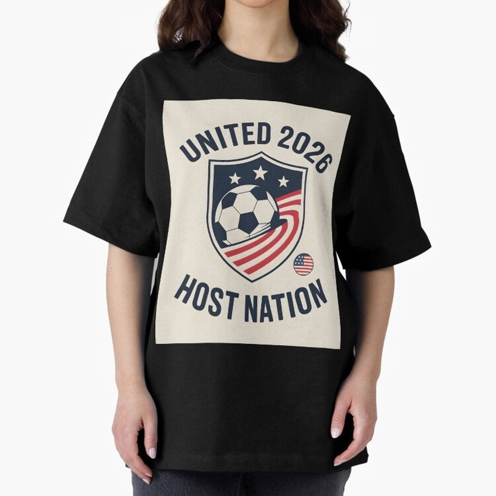 United 2026 USA World Cup Host Nation Soccer Crest T-Shirt Oversized T-Shirt Represent Global Football Passion for FIFA World Cup 2026 Group Stage, Highlighting Haaland and Mbappe, England, France and Netherlands, Game Day Rituals, Football