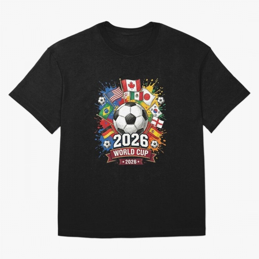 2026 World Cup Soccer Flags Graphic Oversized T-Shirt Discover the FIFA World Cup 2026 Group Stage Journey through Mbappe and Neymar Highlights, Netherlands Pride, Football Passion, Legendary Performances, Festival Vibes and Supporter Community;