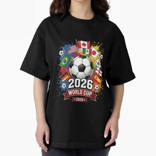 2026 World Cup Soccer Flags Graphic Oversized T-Shirt Discover the FIFA World Cup 2026 Group Stage Journey through Mbappe and Neymar Highlights, Netherlands Pride, Football Passion, Legendary Performances, Festival Vibes and Supporter Community;