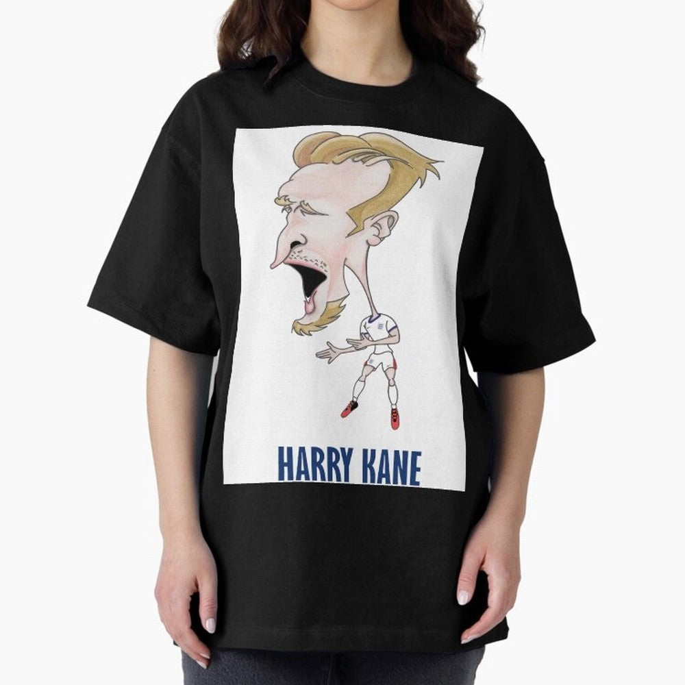 Harry Kane Caricature Print Oversized T-Shirt Capture Stadium Memories from Global Football Passion for FIFA World Cup 2026, Capturing Messi and Cristiano Ronaldo, Argentina, Worldwide Fan Energy, Dramatic Goals, Stadium Lights and Championship